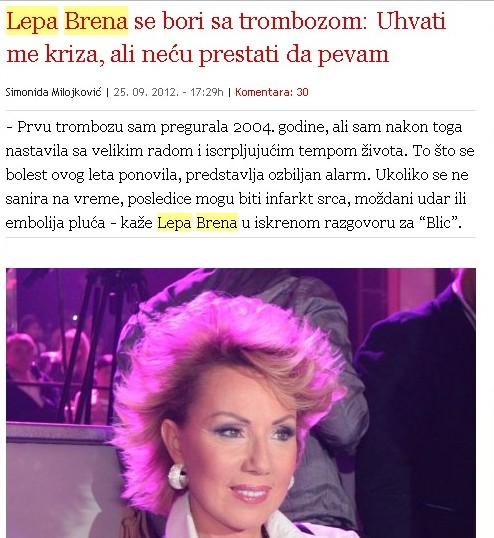 Сърбия гръмна: Болната Лепа Брена може да умре!