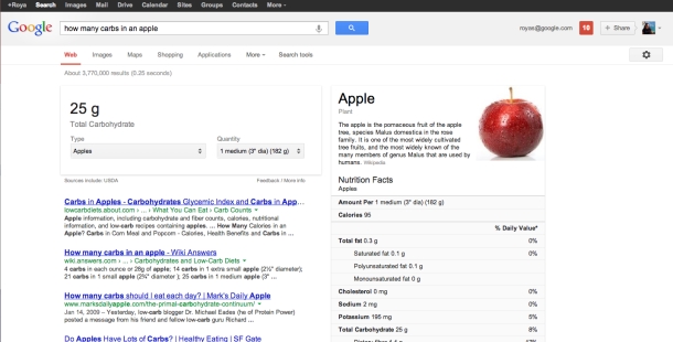 Google Search вече дава информация за калориите в храната 