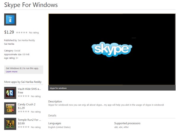 Фалшив Skype засечен в Windows Store