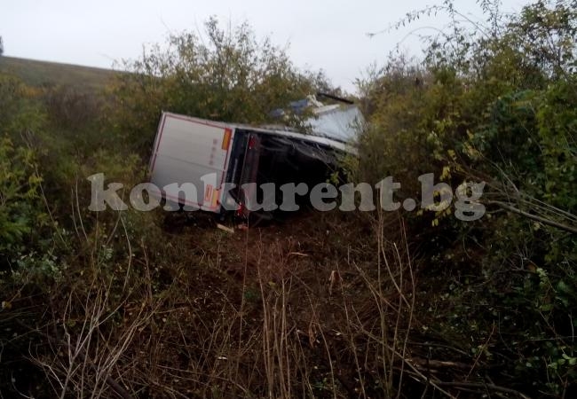 Водач на ТИР заспа зад волана и проби просека край Краводер (СНИМКИ)