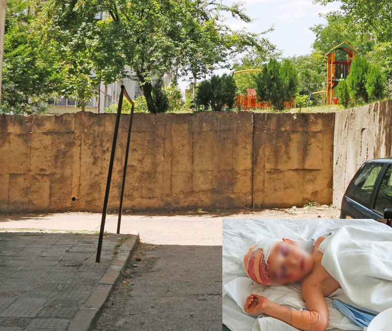 Хлапе полетя с колело от 4-метрова бетонна стена на детска площадка без ограда (СНИМКА)