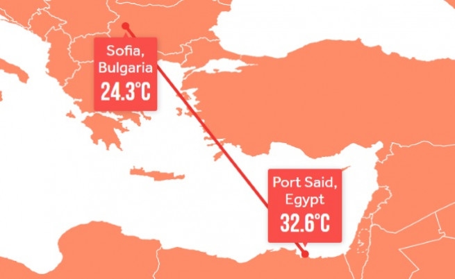 Учени от Climate Сentral: Жегата неумолимо сграбчва София, температурите тук става като в египетския Порт Саид (КАРТА)