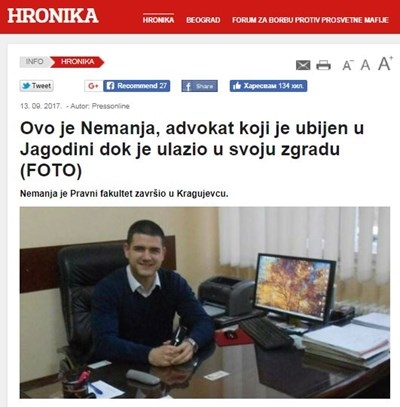 С четири куршума убиха млад адвокат пред дома му