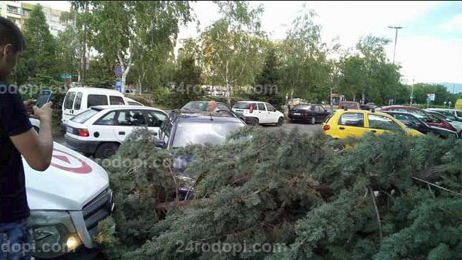 Силният вятър направи големи поразии в Кърджали и за малко да убие жена (СНИМКИ/ВИДЕО)
