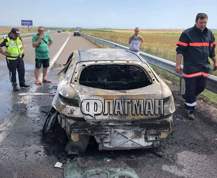 Ето какво остана от колата, която пламна като факла на АМ "Тракия" (СНИМКИ)