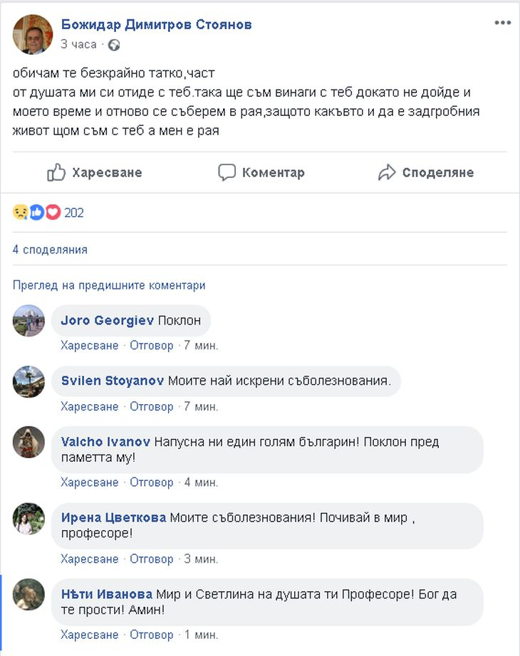 Дъщерята на Божидар Димитров разтърсващо след смъртта му: Ще се съберем в Рая!