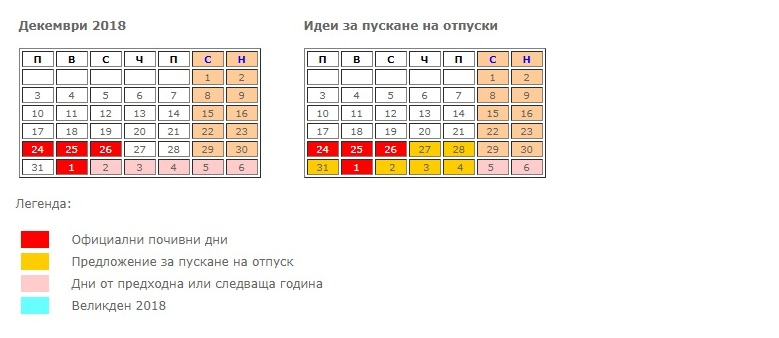 Как ще почиваме тази година по Коледа и Нова година (ТАБЛИЦА)