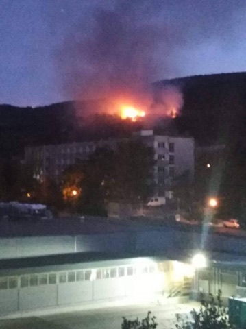 Пожар бушува близо до училище и къщи в Асеновград ВИДЕО