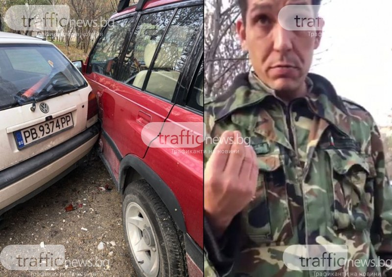Почерпен военен помете три коли и избяга, пловдивчанин го подгони и... ВИДЕО
