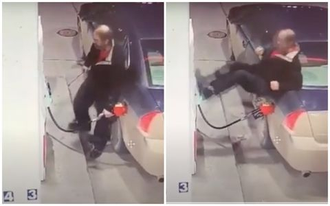 Плешив чичка избесня на бензиностанция и преби жестоко... ВИДЕО 