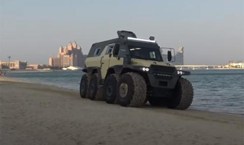 Блондинка тества най-бруталния руски всъдеход "Шаман 8x8" в Дубай ВИДЕО