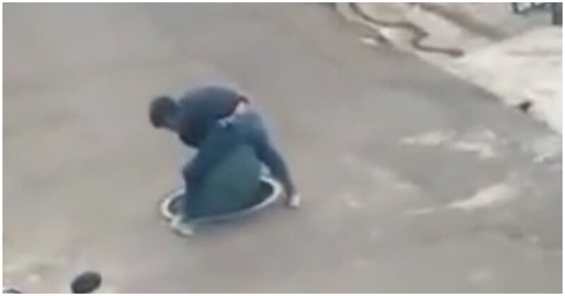 Мигновена карма след опит за кражба на капак на шахта ВИДЕО