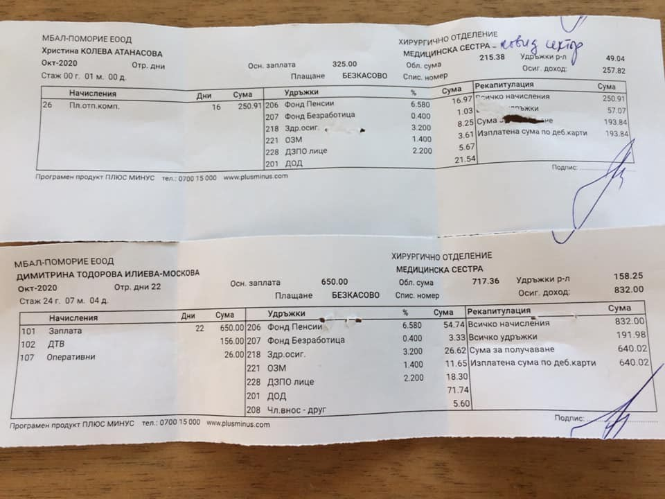 Медицински сестри от COVID-19 отделение взривиха мрежата с фишовете си със заплата 