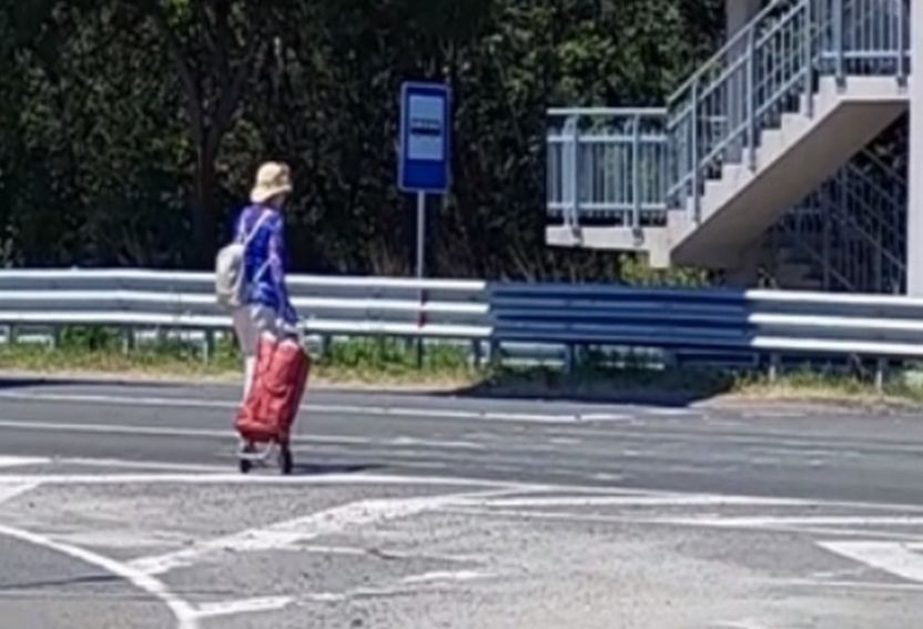 Дама с пазарска количка втрещи шофьорите на пътя Бургас-Созопол с безумните си действия ВИДЕО 