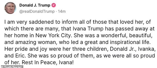 Почина Ивана Тръмп! Бившият US президент е неутешим СНИМКИ