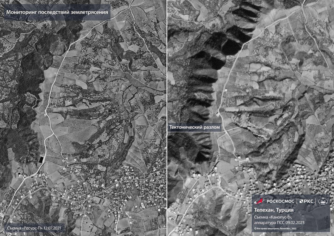 "Роскосмос" показа сателитни СНИМКИ на гигантската пукнатина в Турция след земетресението