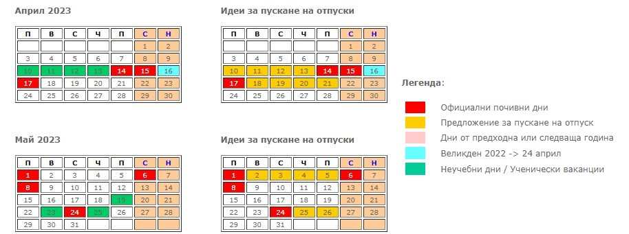 Точни сметки: Ето как почиваме по великденските и майски празници