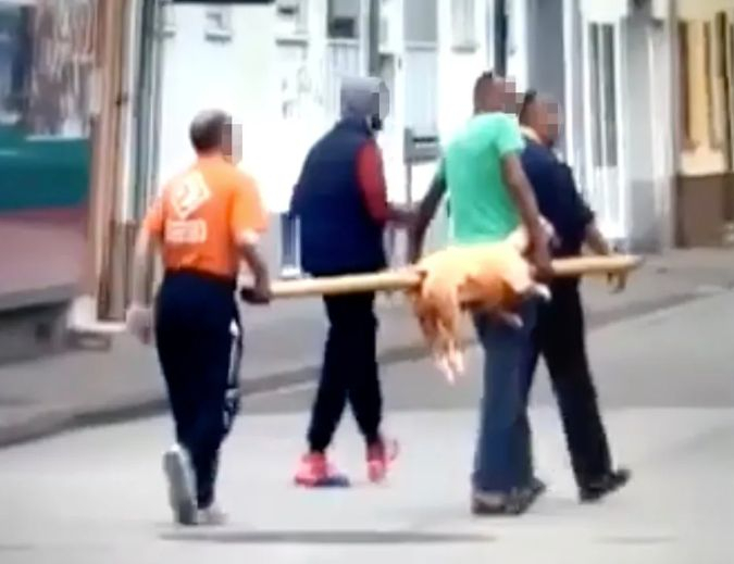 Германия в шок: Защо тези български граждани се разхождат с набучено на кол одрано животно ВИДЕО