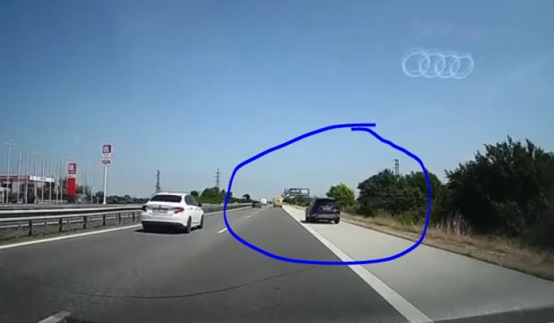 Нагъл джигит с черен джип шпори в аварийната лента на АМ "Тракия" ВИДЕО