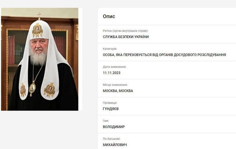 Украйна обяви руския патриарх Кирил за издирване