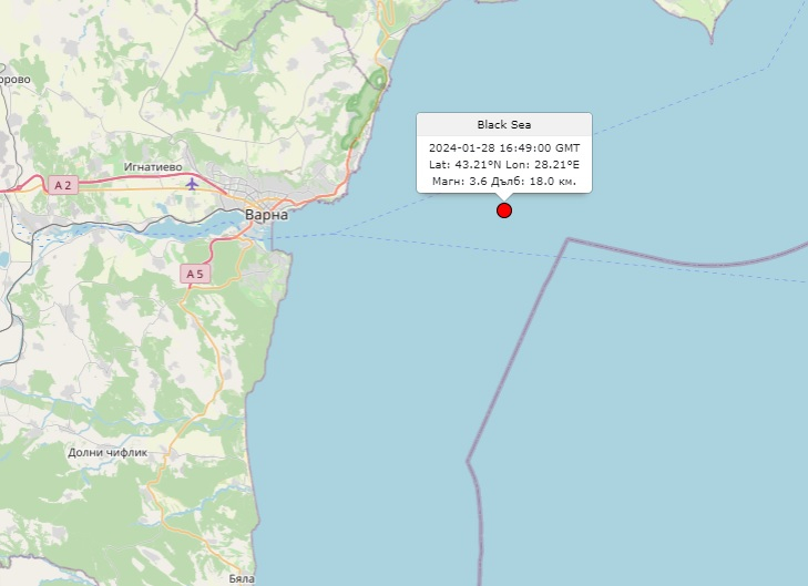 Силно земетресение в Черно море, усетиха го във... КАРТА
