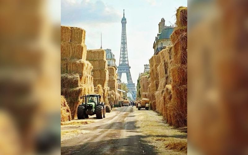 Народът се побърка заради невиждани протестни кули от слама до Айфеловата кула СНИМКИ