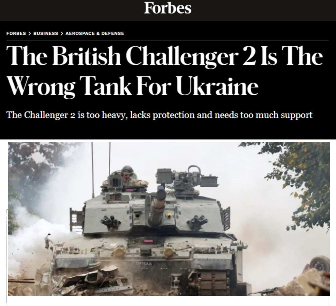 Forbes съобщи за голям провал на британския танк Challenger 2 в Украйна 
