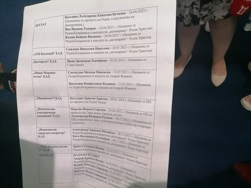 Делян Пеевски предостави на медиите списък на “касиерите” на мистър Кеш Радев и Копринков в енергетиката ВИДЕО