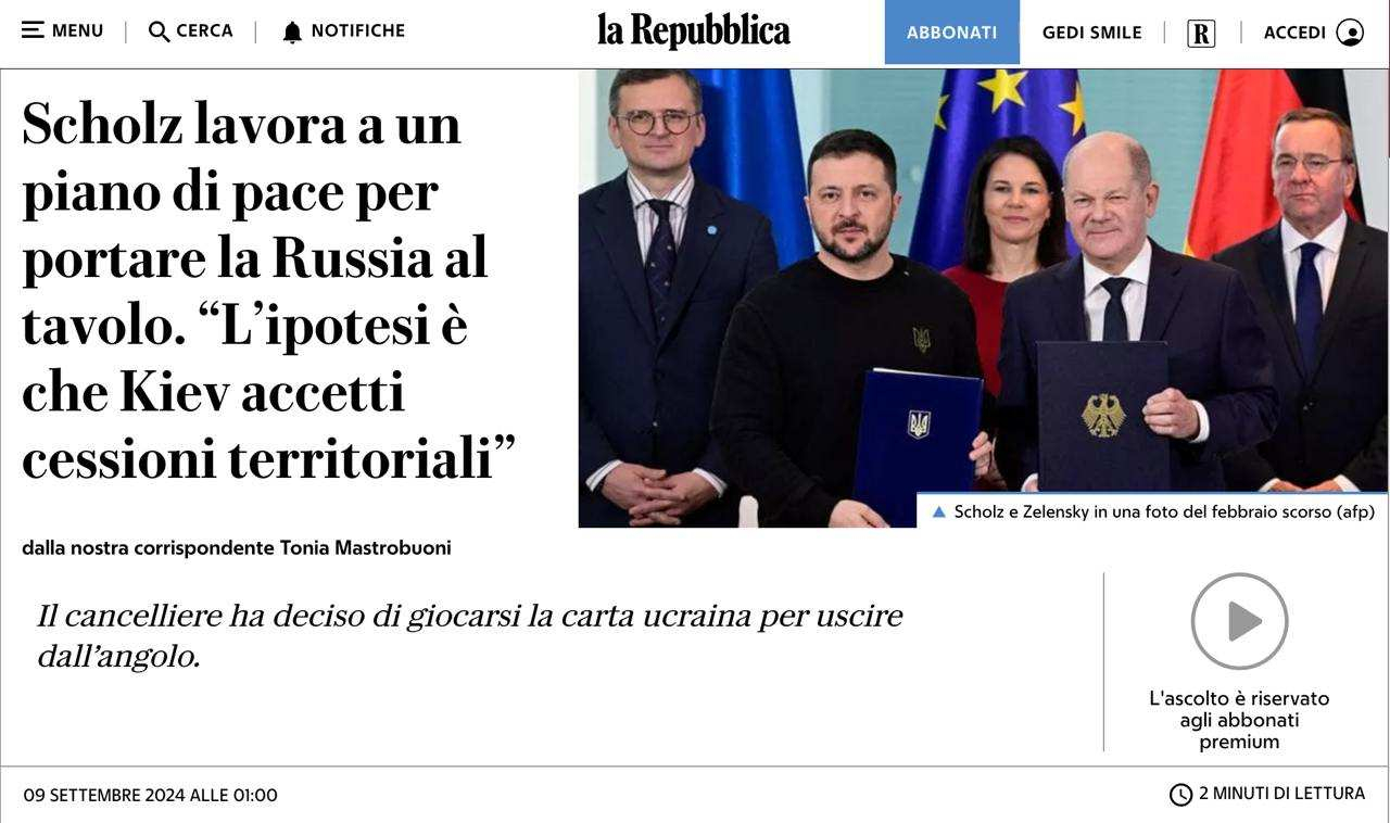 La Repubblica: Шолц иска да стане "канцлер на мира", ето как спира войната с Русия 