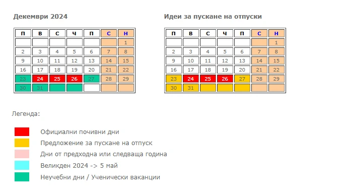 Подробен ГРАФИК на почивните дни в за Коледа и Нова година, това са вариантите за дълга отпуска