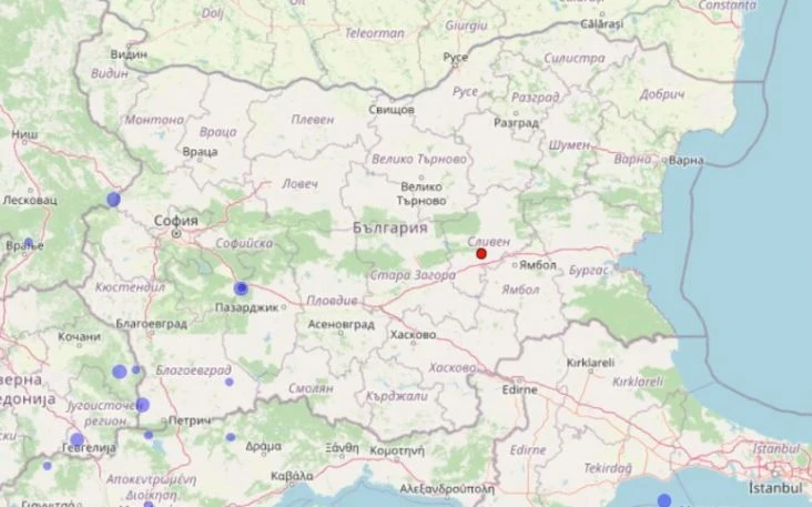 Земетресение люшна България в ранни зори КАРТА
