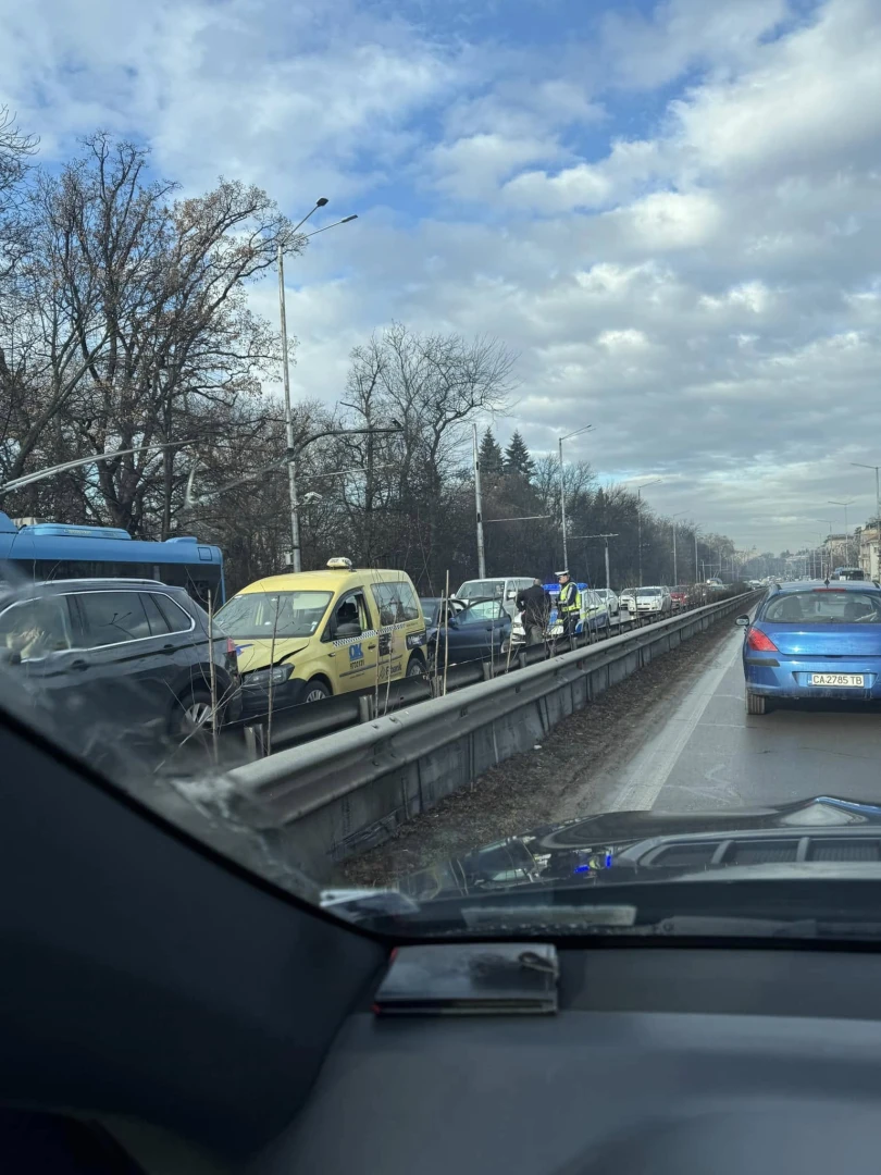 Верижно меле с такси затапи бул. „Цариградско шосе“ в София СНИМКИ