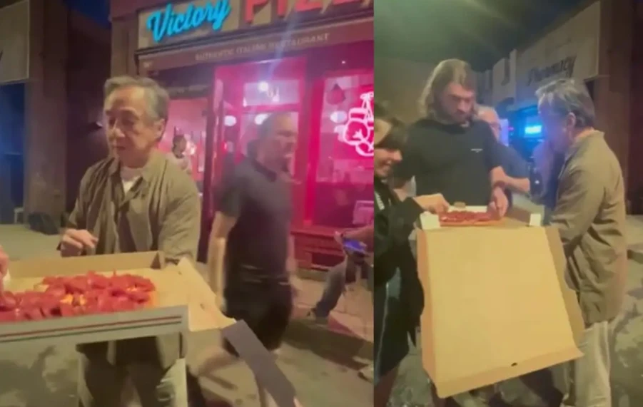 Вижте как легендарен актьор почерпи филмовия екип с пица ВИДЕО