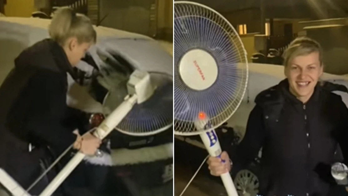 За да почисти заснежената си кола, жена от Русе грабна... ВИДЕО