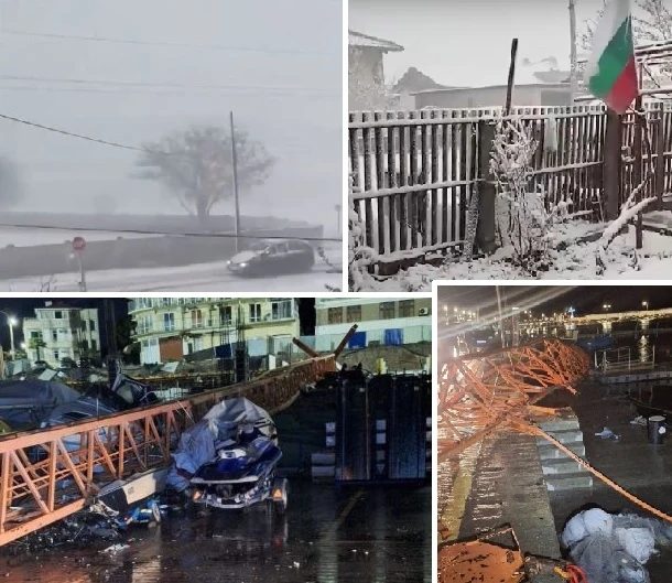 Снежни бури и ураганен вятър удариха България, в Поморие стана голяма беля! Плашещи СНИМКИ и ВИДЕО
