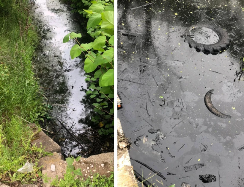 Знамение? Водата в столична рекичка стана черна Снимки
