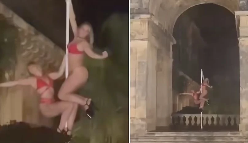 Скандал на Корфу: Полуголи модели на пилон в исторически дворец, видео 18+